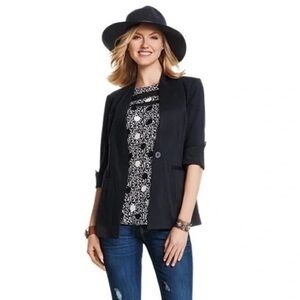 ❤️FINAL SALE❤️ CAbi Black Turner Collarless Single Button Ponte Blazer Size 10